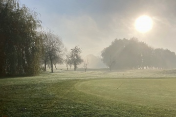 Oefengreen-in-ochtend nevel